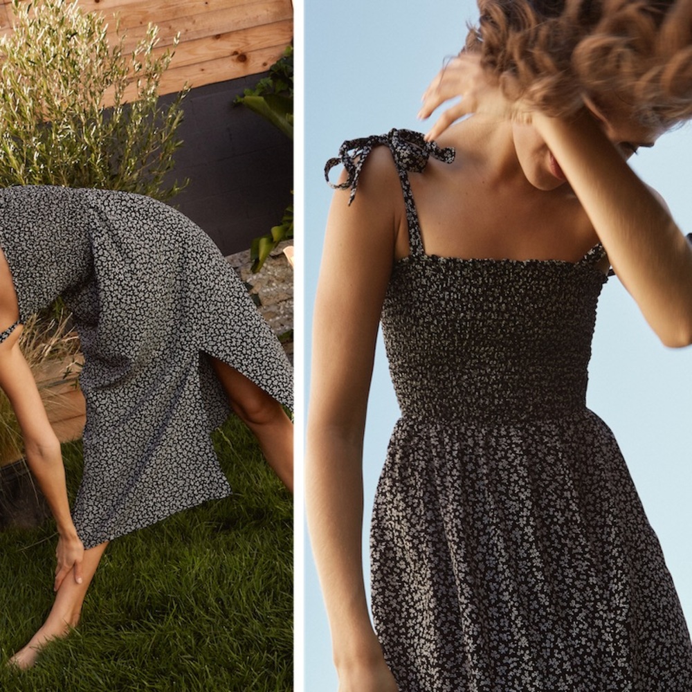 Whimsy + Row Black and White Floral Midi Dress
